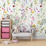 Watercolor Flowers and Leaves Peel and Stick Wall Mural - FL037
