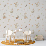 Watercolor Baby Bunnies Peel and Stick Wallpaper