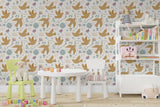 Beige Garden with Birds and Flowers Peel and Stick Wallpaper