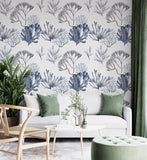 Sea Watercolor Coral Seaweed Navy Blue Peel and Stick Wallpaper