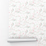 Blooming Branch with Green Leaves and Flowers Peel and Stick Wallpaper - FL1017