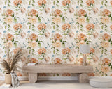 Peach Pink Rose Flower Peel and Stick Wallpaper - NB10328