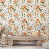 Peach Pink Rose Flower Peel and Stick Wallpaper - NB10328