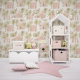 Watercolor Tropical Palm Tree and Architecture Peel and Stick Wallpaper