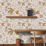 Boho Garden with Birds Flowers Peel and Stick Wallpaper