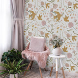 Boho Garden with Birds Flowers Peel and Stick Wallpaper