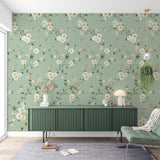 Green Chinoiserie Flowers Peel and Stick Wall Mural - CH009