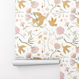 Boho Garden with Birds Flowers Peel and Stick Wallpaper