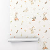 Watercolor Baby Bunnies Peel and Stick Wallpaper