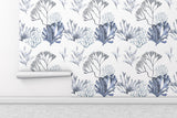 Sea Watercolor Coral Seaweed Navy Blue Peel and Stick Wallpaper
