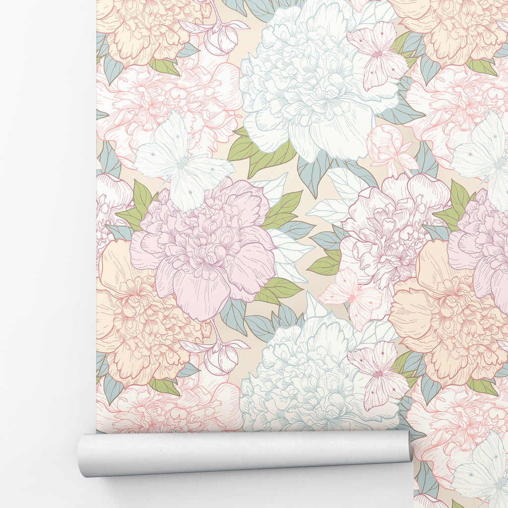 Peony Flower Peel and Stick Wallpaper - FL001