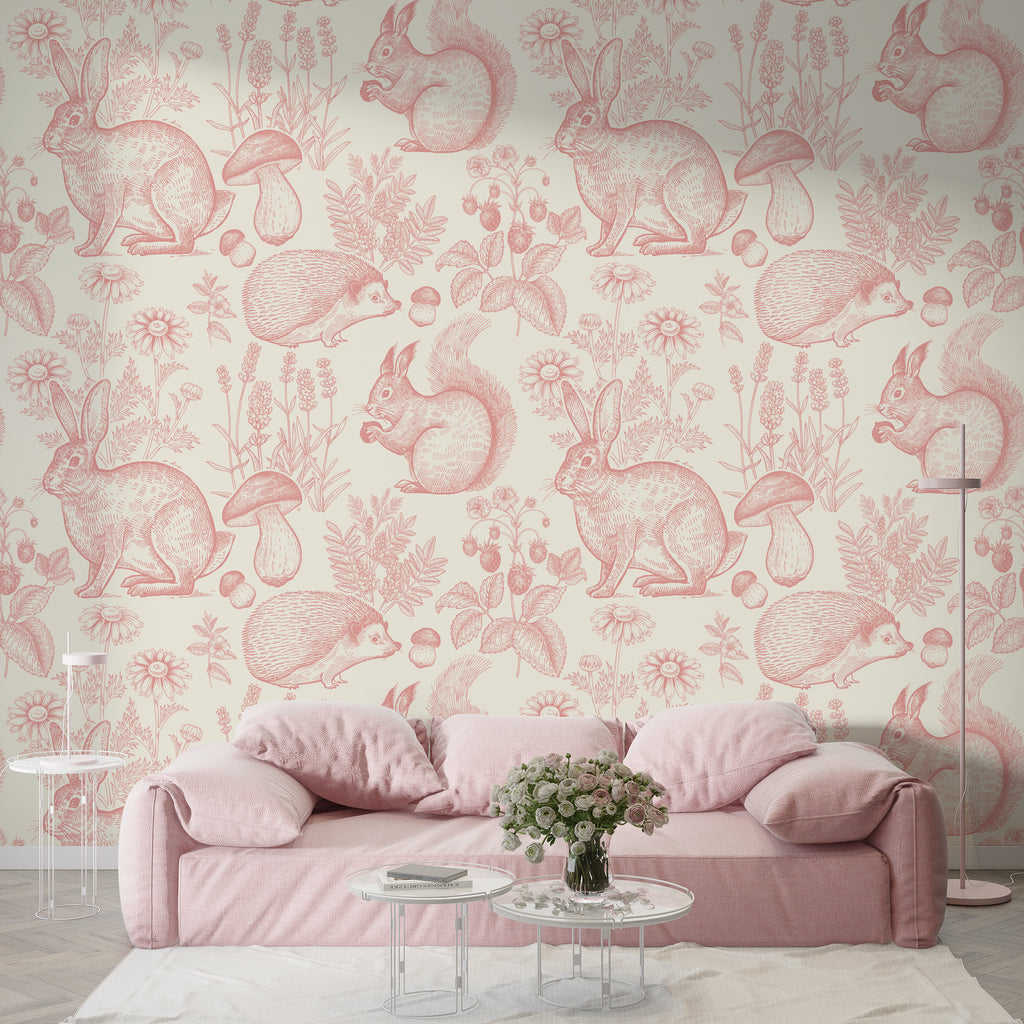 Pink Rabbit Peel and Stick Wall Mural - AN002