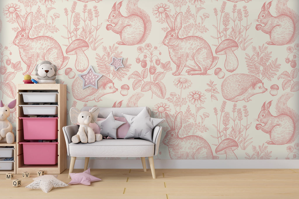 Pink Rabbit Peel and Stick Wall Mural - AN002