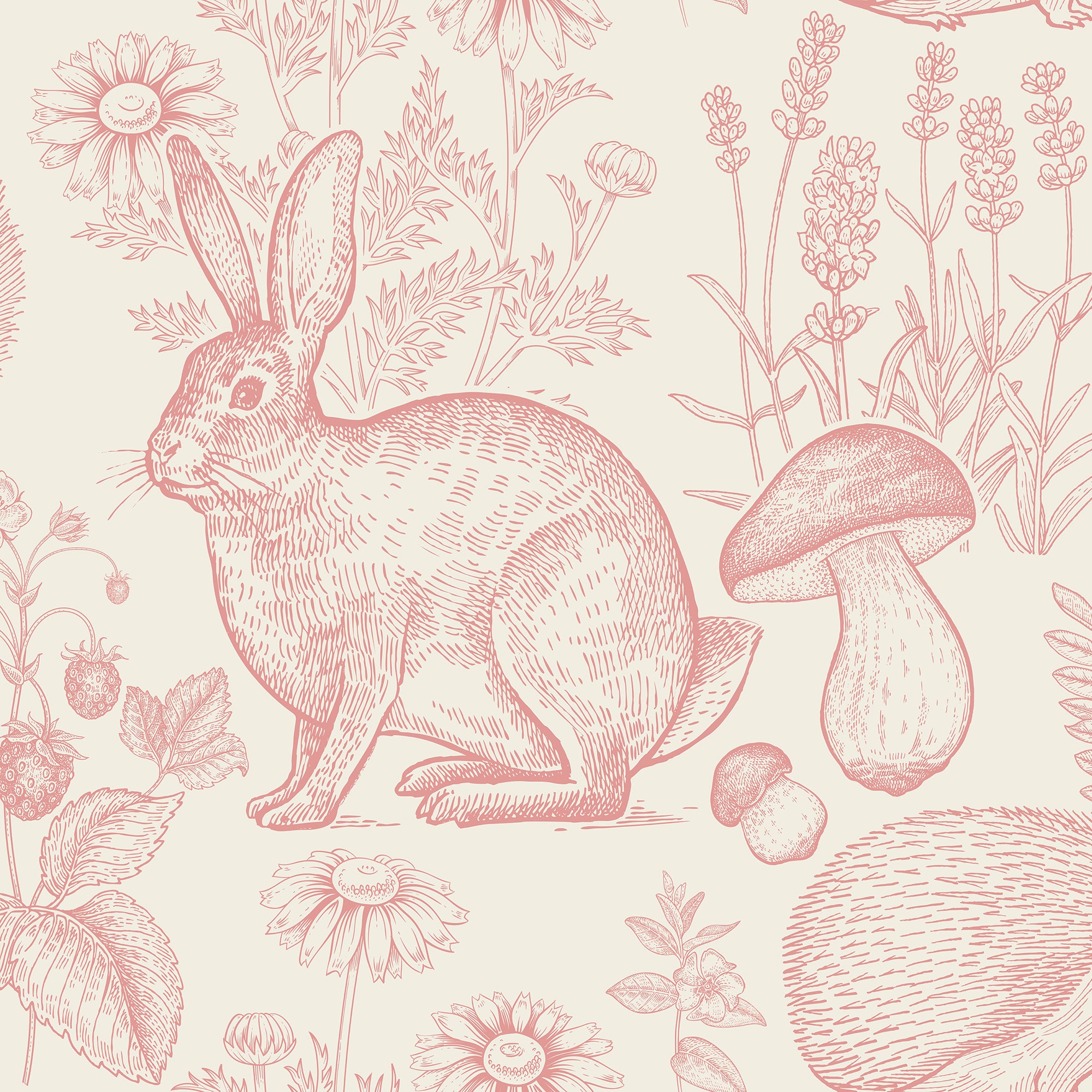 Pink Rabbit Peel and Stick Wall Mural - AN002