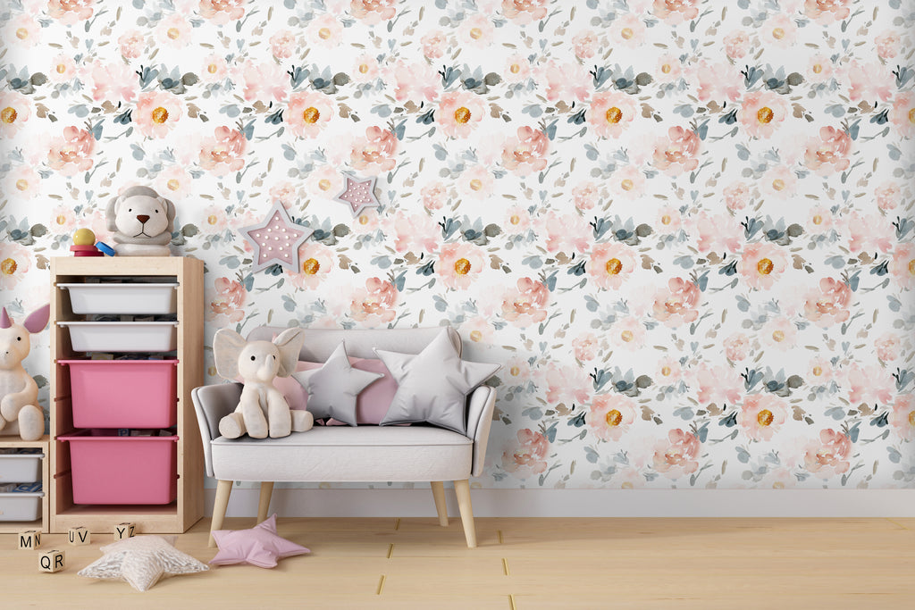 Watercolor Floral Peel and Stick Wallpaper - FL004