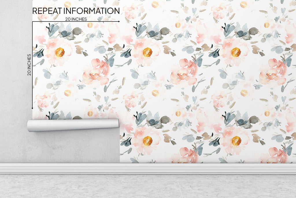 Watercolor Floral Peel and Stick Wallpaper - FL004