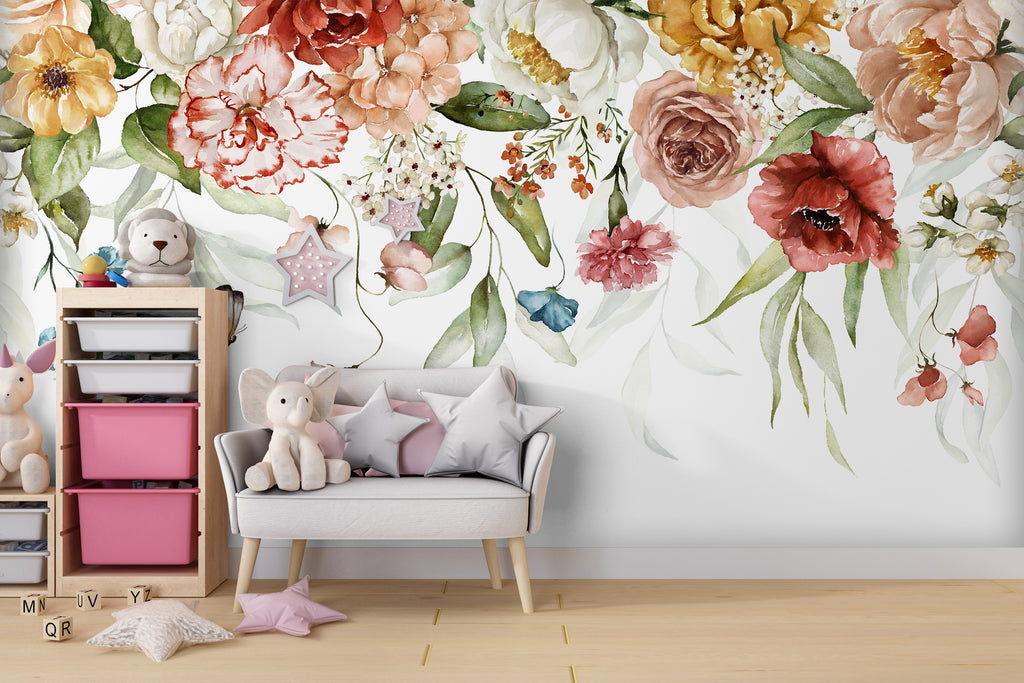 Watercolor Floral Blossom Peel and Stick Wall Mural - FL006