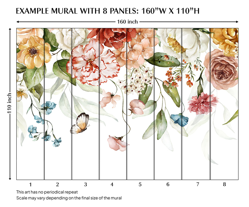 Watercolor Floral Blossom Peel and Stick Wall Mural - FL006