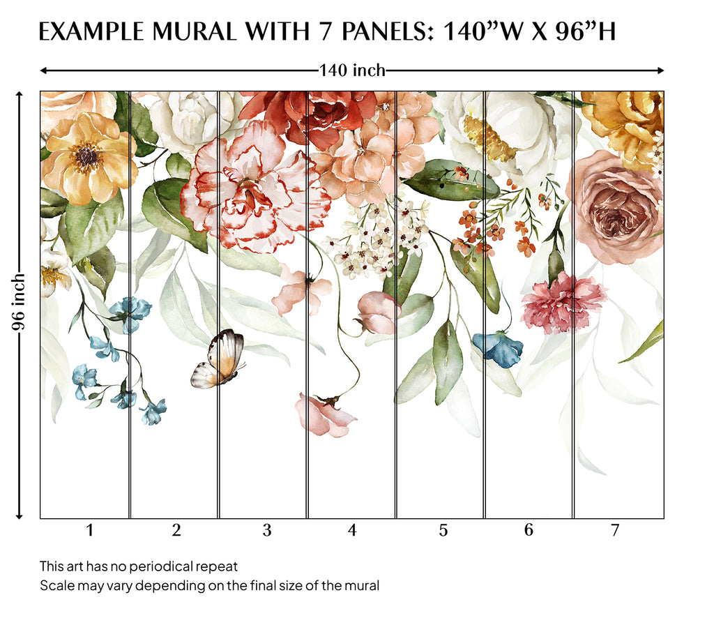 Watercolor Floral Blossom Peel and Stick Wall Mural - FL006