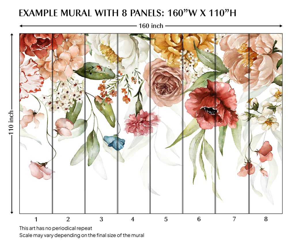 Soft Peony Flowers Peel and Stick Wall Mural - FL007