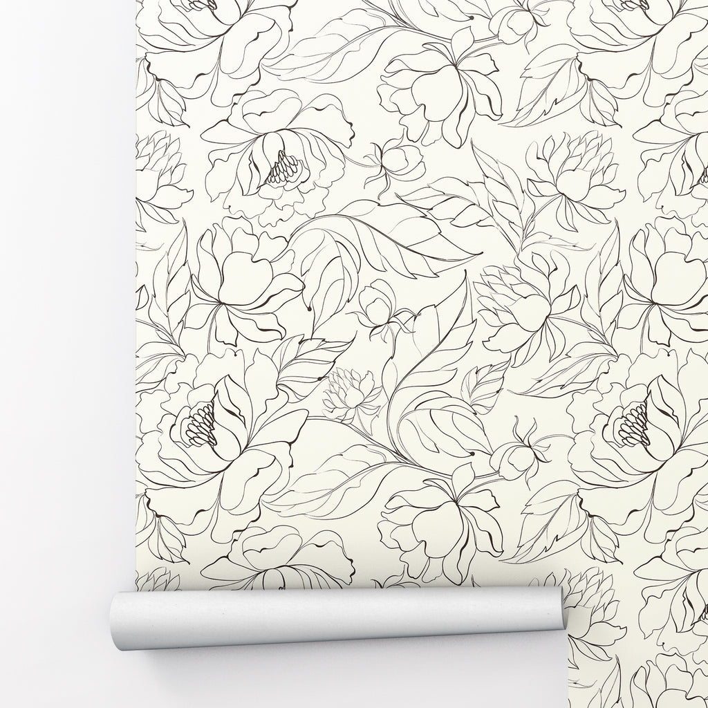 Boho Peonies Flower Peel and Stick Wallpaper - FL009