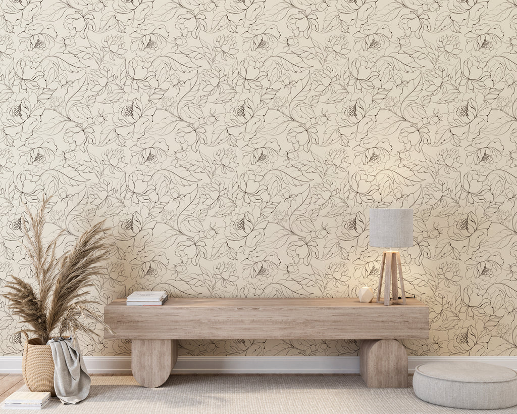 Boho Peonies Flower Peel and Stick Wallpaper - FL009