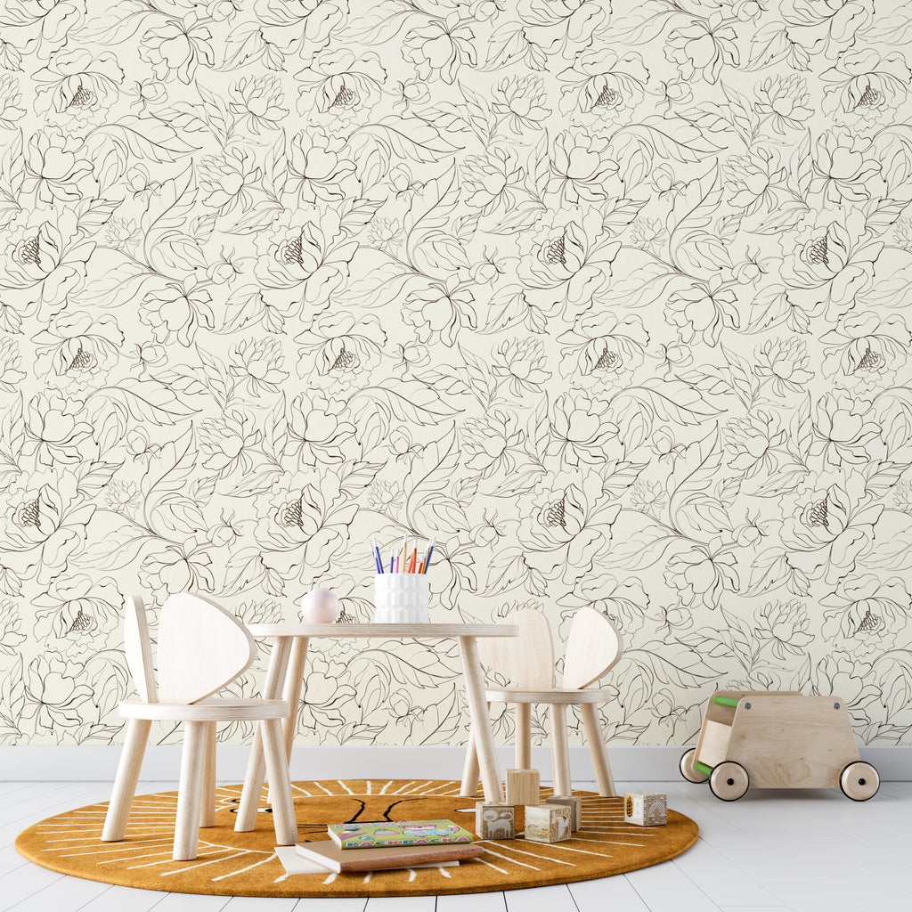 Boho Peonies Flower Peel and Stick Wallpaper - FL009