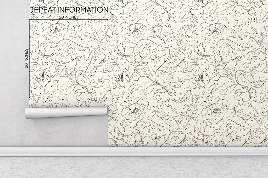 Boho Peonies Flower Peel and Stick Wallpaper - FL009