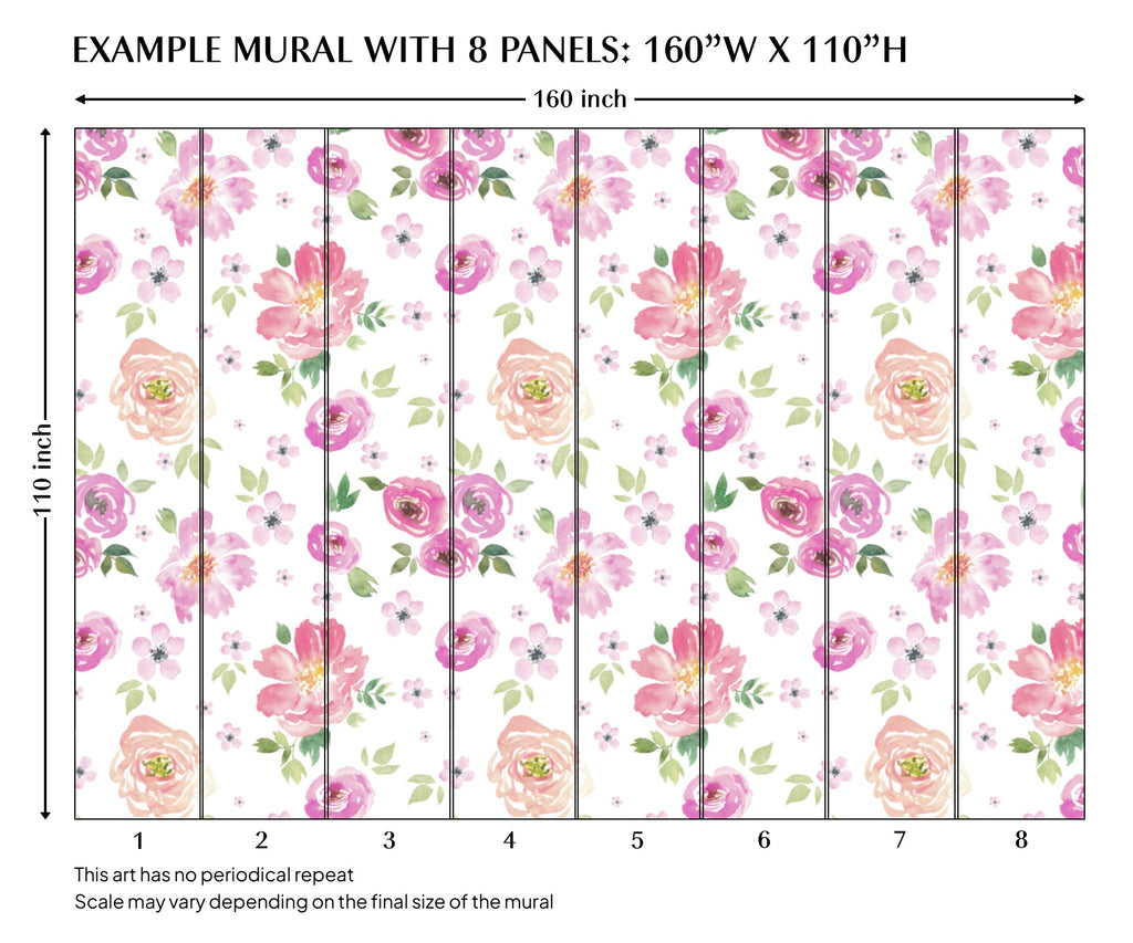 Pink Watercolor Flower Peel and Stick Wall Mural - FL010