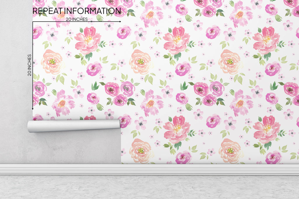 Pink Watercolor Flower Peel and Stick Wallpaper - FL011