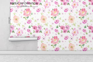 Pink Watercolor Flower Peel and Stick Wallpaper - FL011