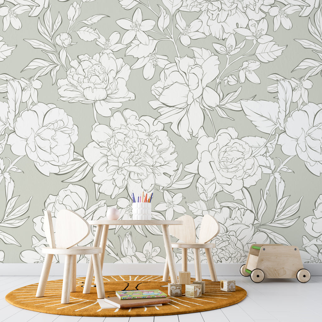 White Flowers Peel and Stick Wall Mural - FL015