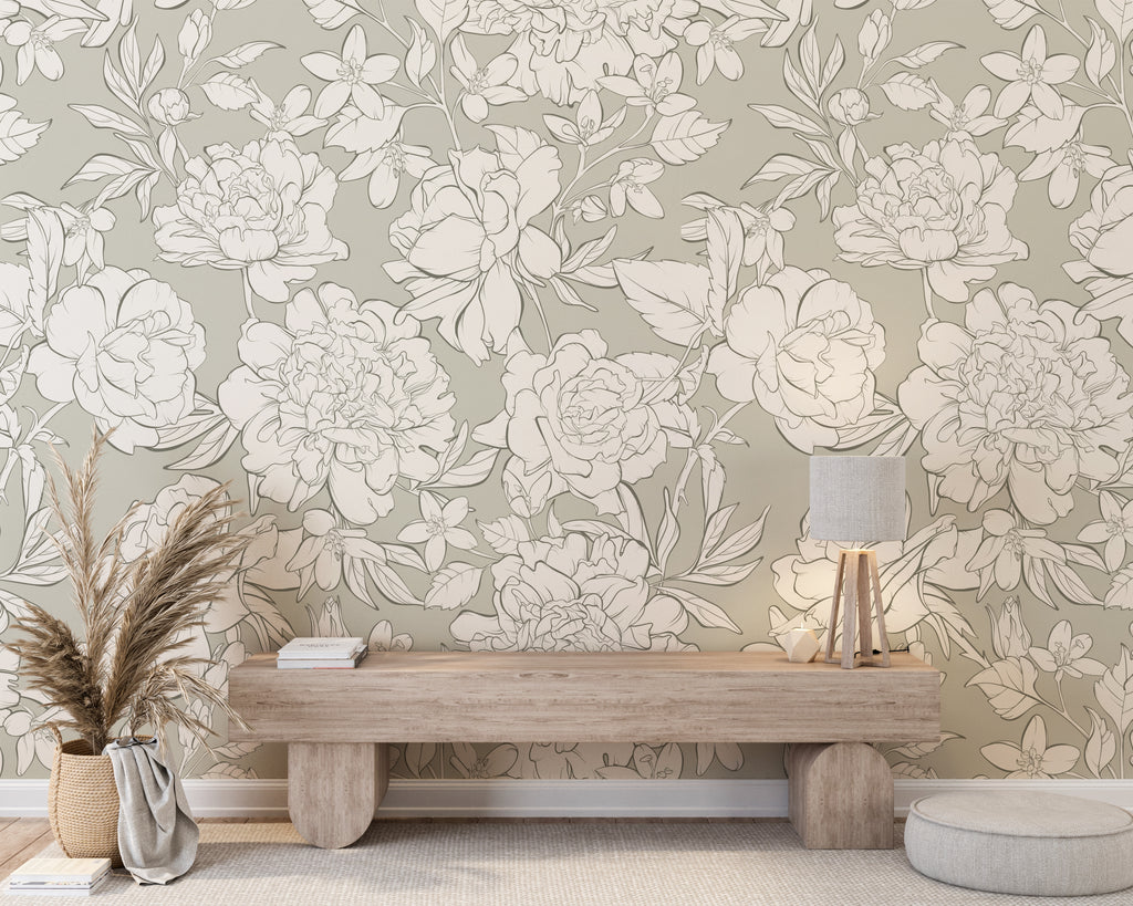 White Flowers Peel and Stick Wall Mural - FL015