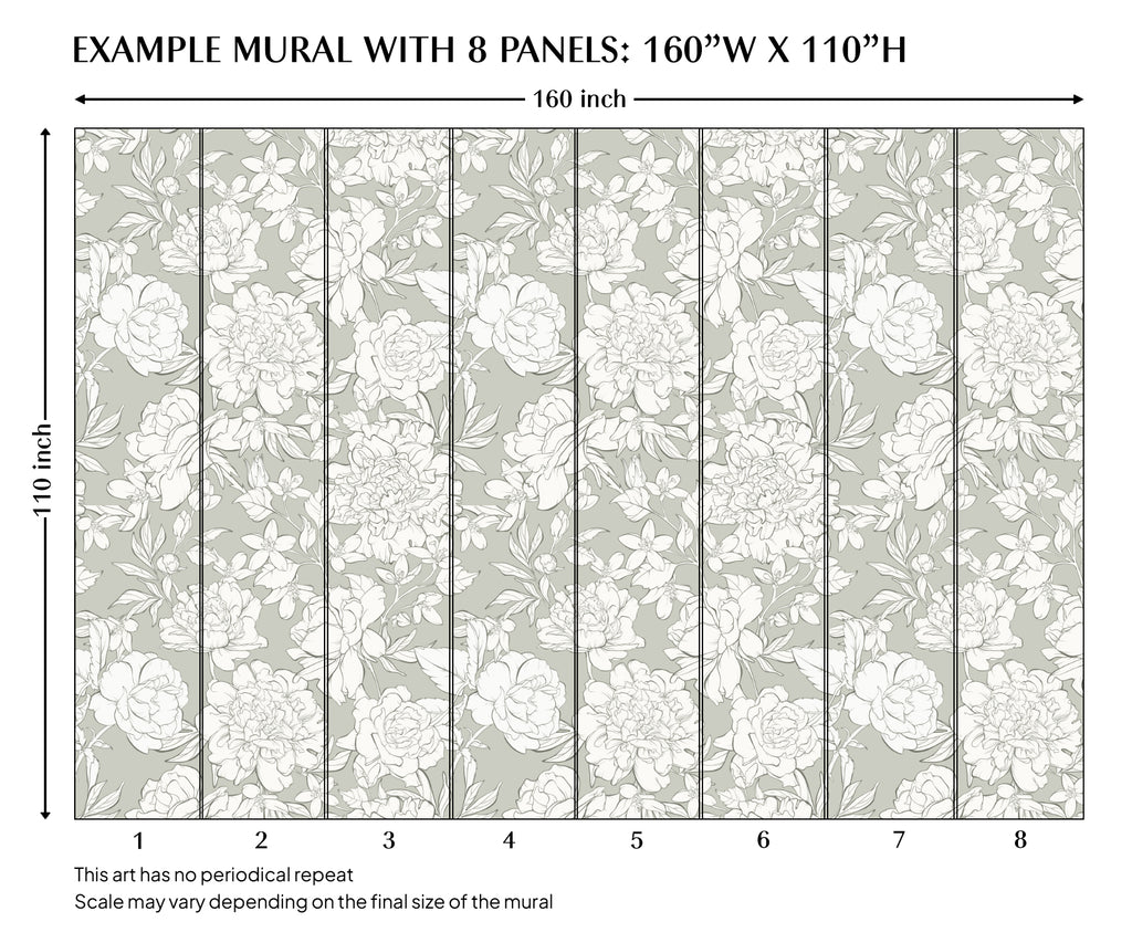 White Flowers Peel and Stick Wall Mural - FL015