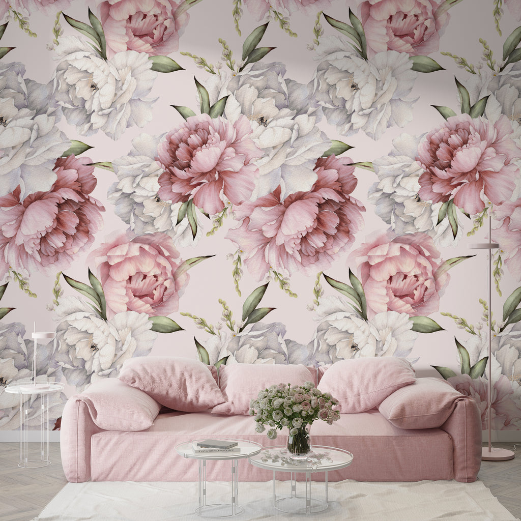Pink Peony Peel and Stick Wall Mural - FL017