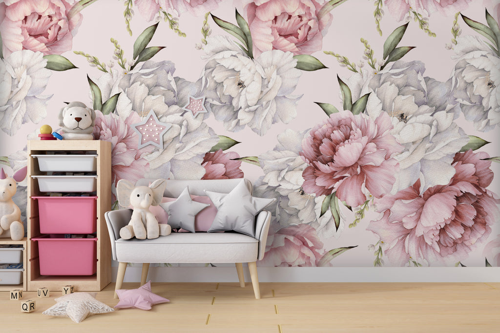 Pink Peony Peel and Stick Wall Mural - FL017