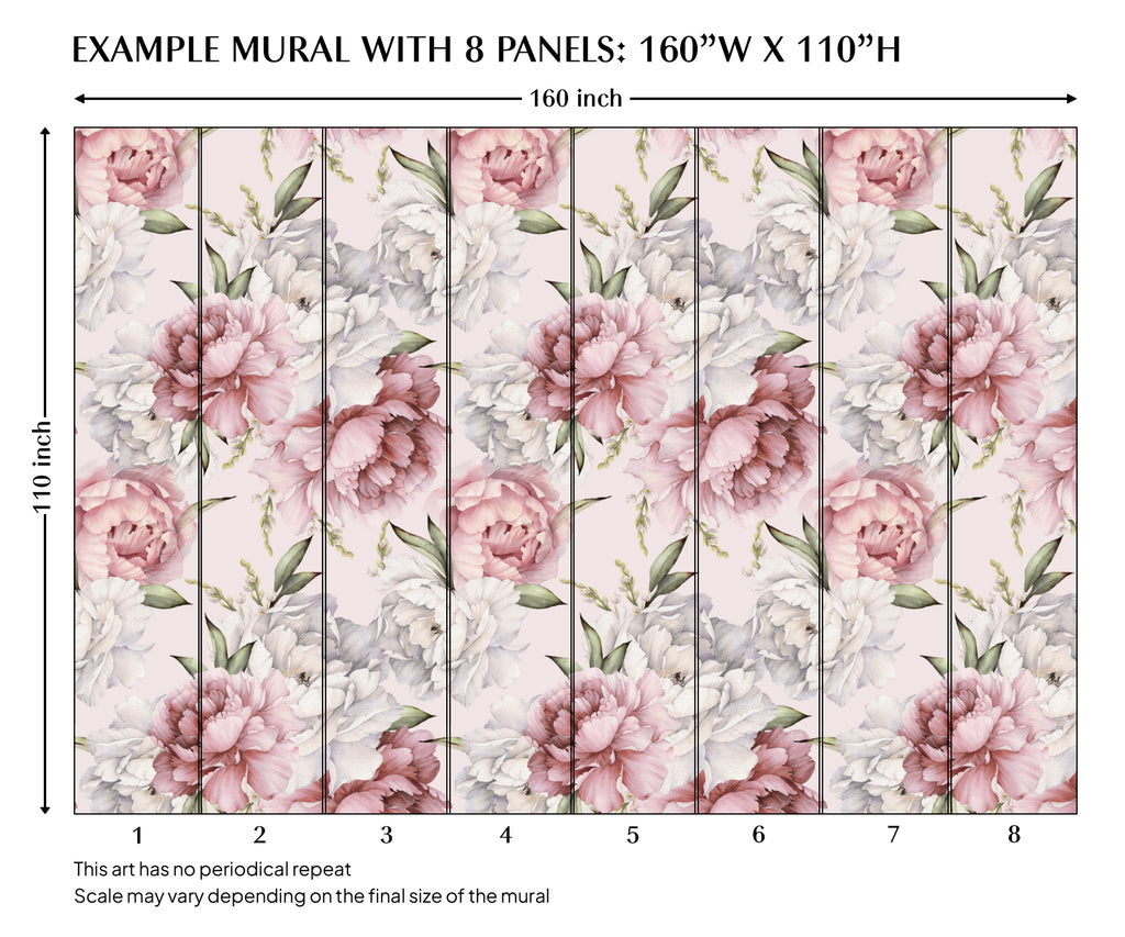 Pink Peony Peel and Stick Wall Mural - FL017