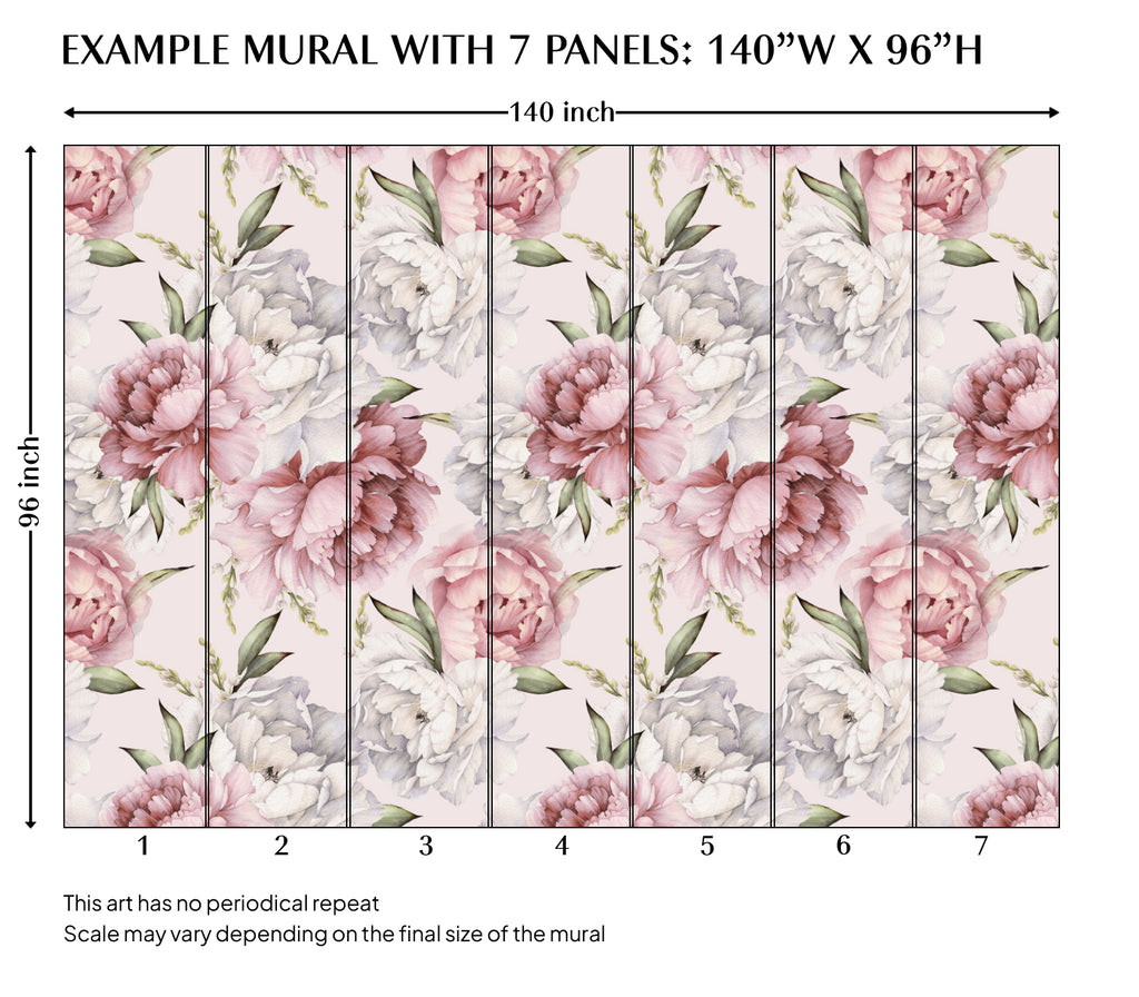 Pink Peony Peel and Stick Wall Mural - FL017