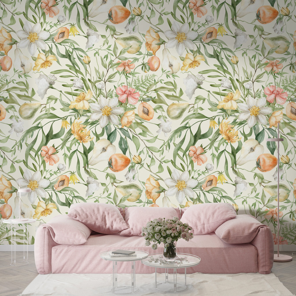 Watercolor Floral Garden Peel and Stick Wall Mural - FL018