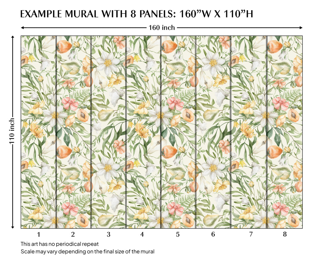 Watercolor Floral Garden Peel and Stick Wall Mural - FL018