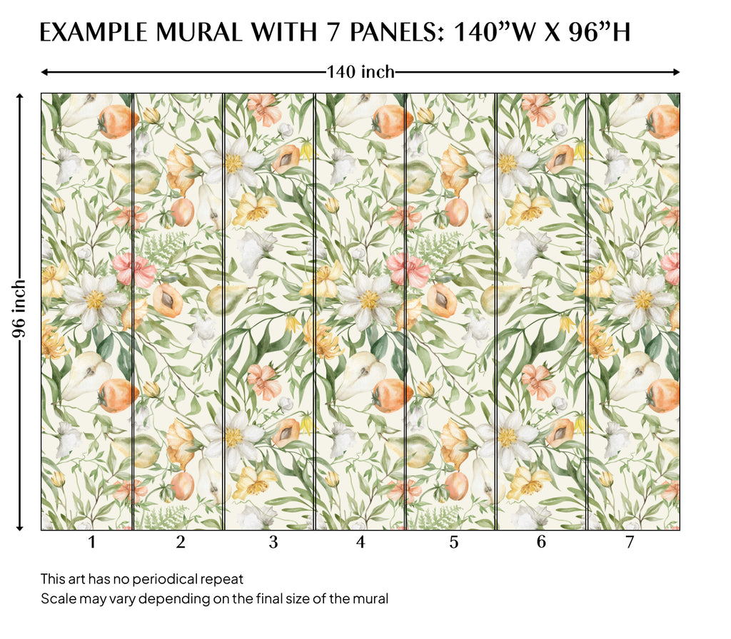 Watercolor Floral Garden Peel and Stick Wall Mural - FL018
