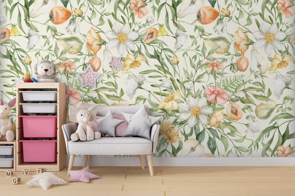 Watercolor Floral Garden Peel and Stick Wall Mural - FL018