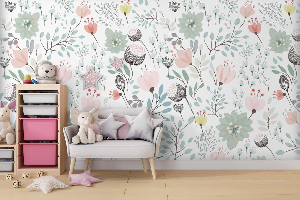 Colorful Floral Peel and Stick Wall Mural - FL019