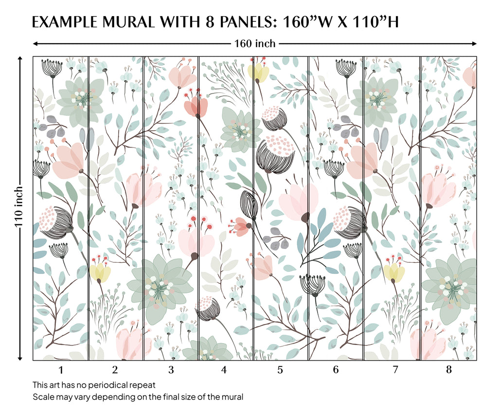 Colorful Floral Peel and Stick Wall Mural - FL019