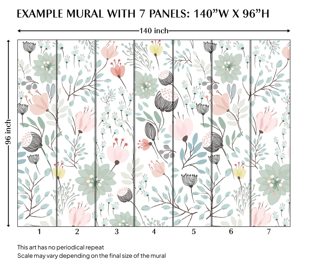 Colorful Floral Peel and Stick Wall Mural - FL019