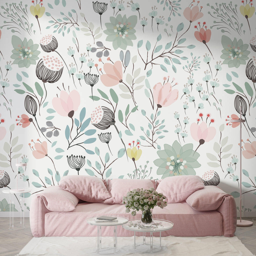 Colorful Floral Peel and Stick Wall Mural - FL019