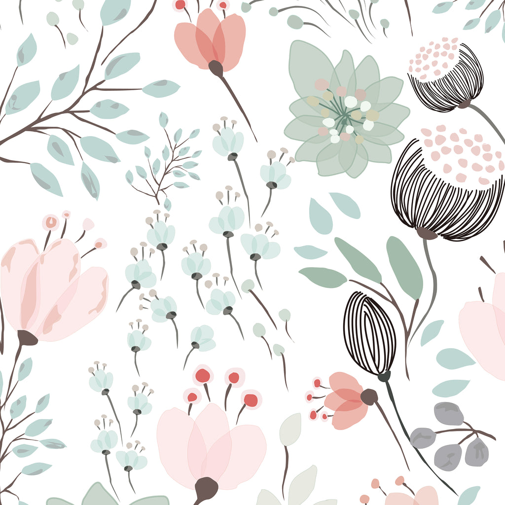 Colorful Floral Peel and Stick Wall Mural - FL019