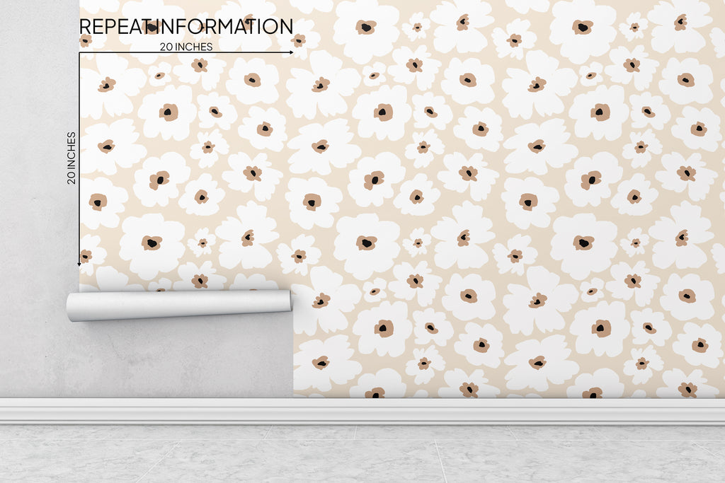 Boho Beige Floral Peel and Stick Wallpaper - FL024