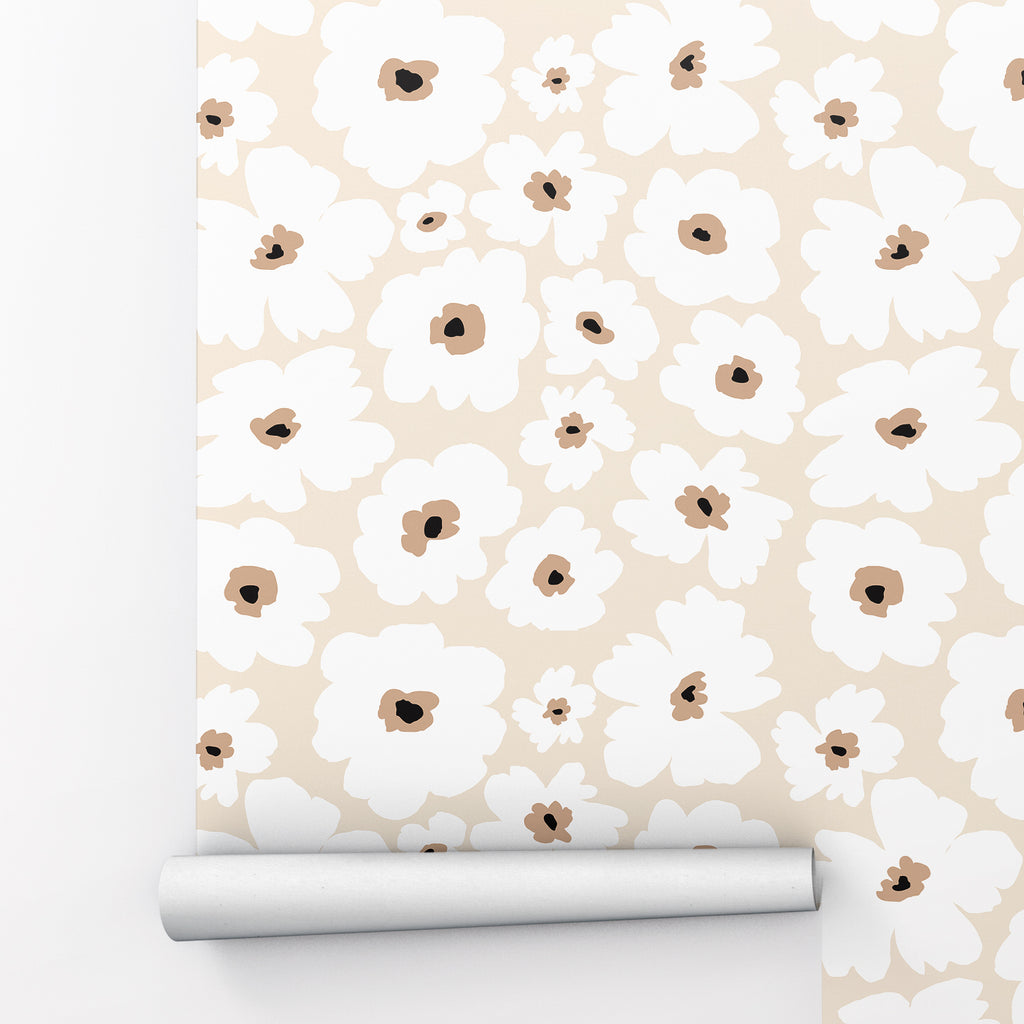 Boho Beige Floral Peel and Stick Wallpaper - FL024