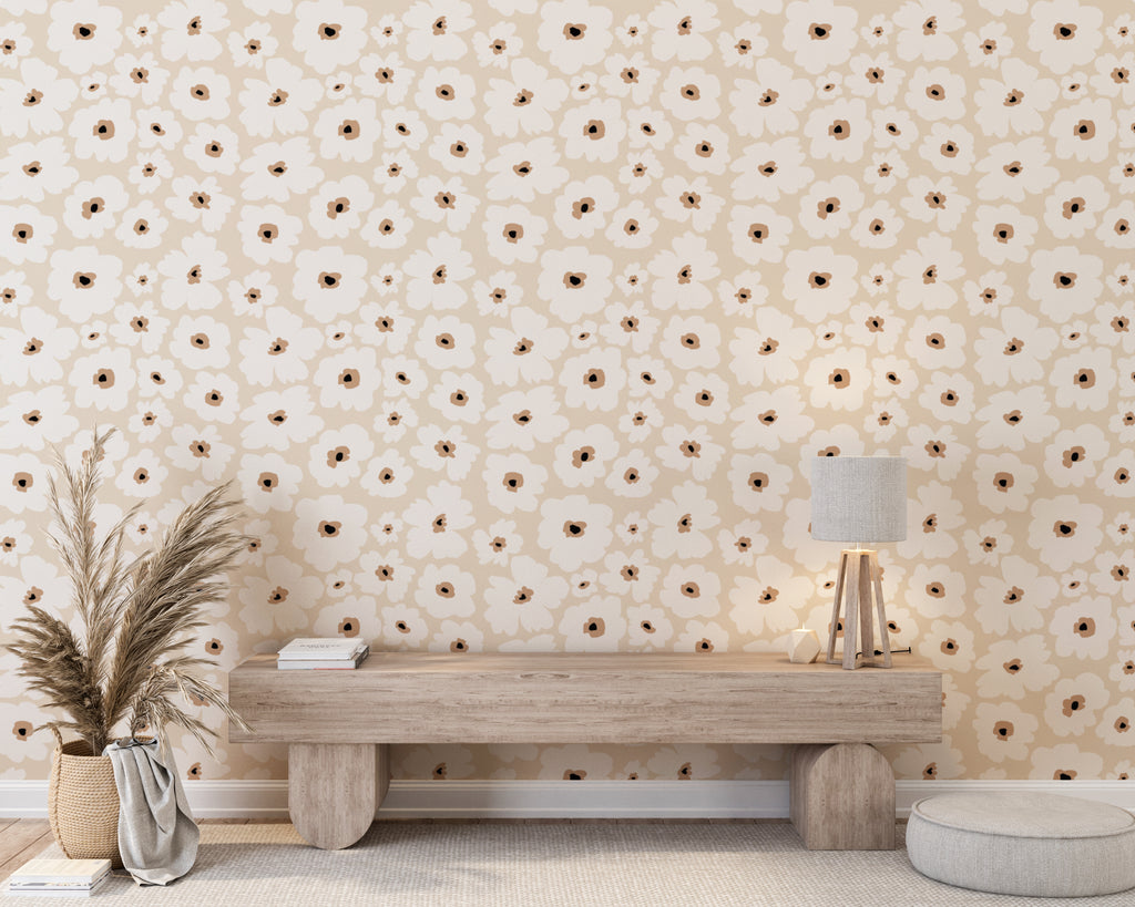 Boho Beige Floral Peel and Stick Wallpaper - FL024